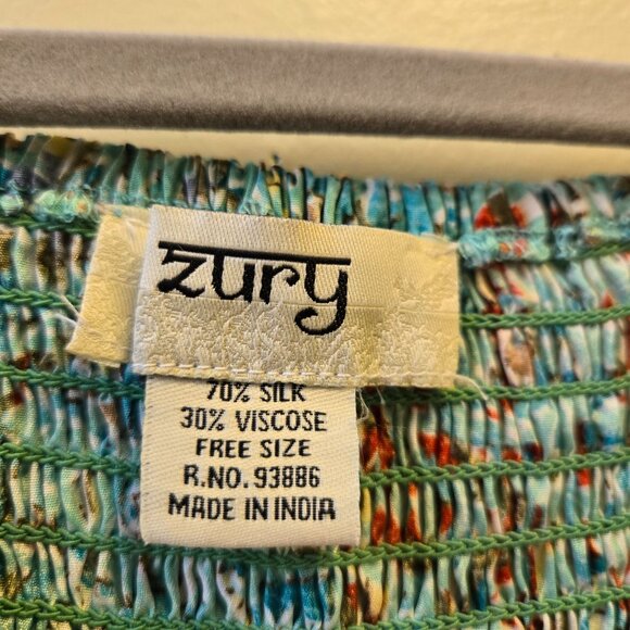 Zury Bohemian Style Dress Free Size Silk Smocked Bell Sleeve - Picture 6 of 9